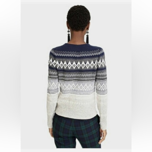 J.Crew Cropped Crewneck Sweater blue fair isle wool blend sweater size XL - Picture 3 of 11